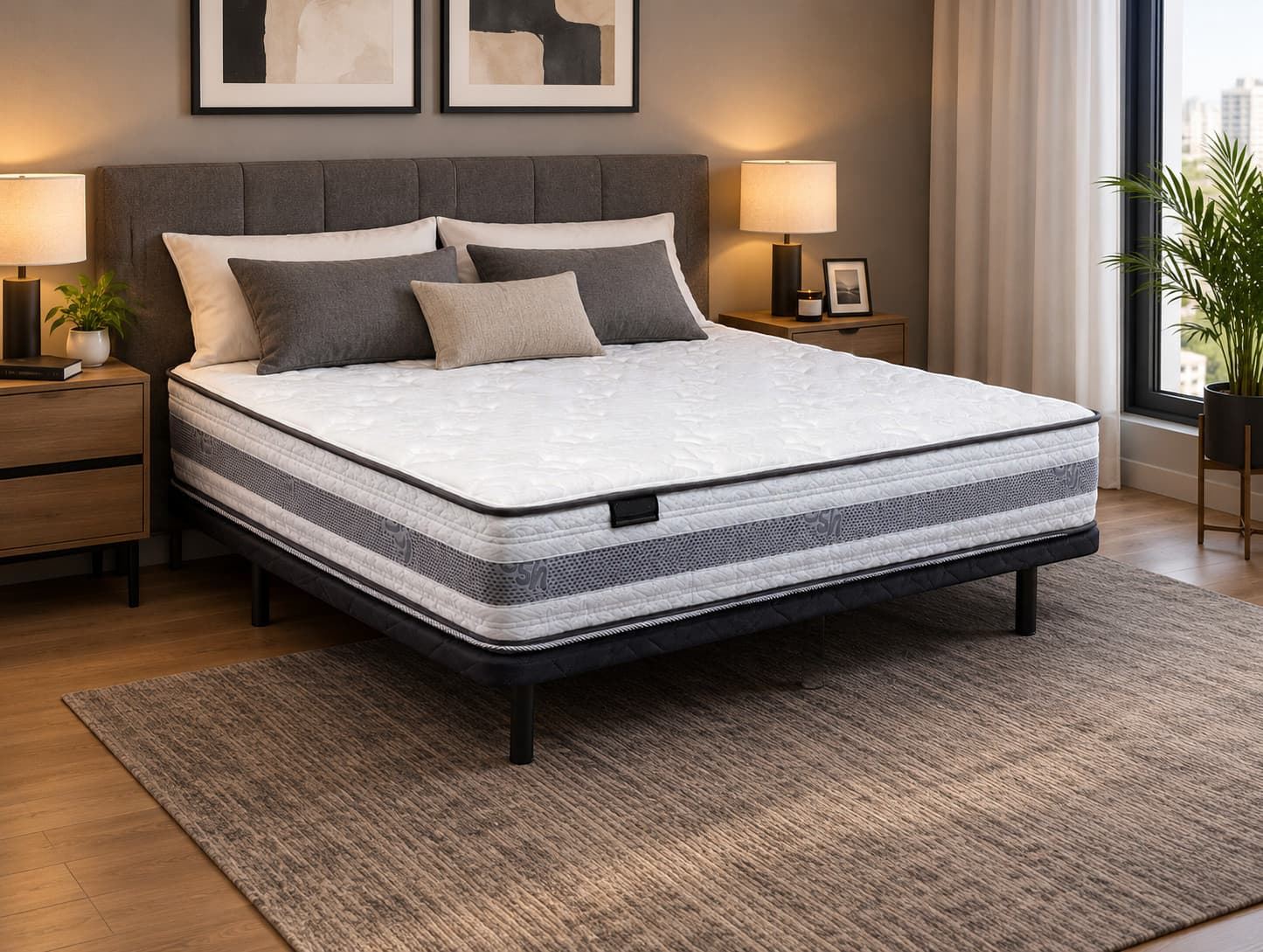 Pack Descanso: Colchón Muelle-Visco Premium + Base tapizada + Almohada Viscoelástica - Imagen 2